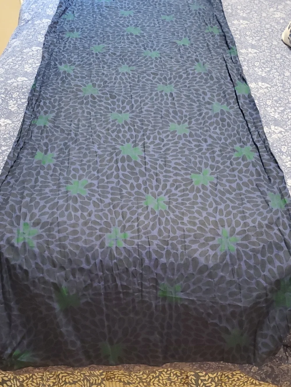 GUDRUN SJODEN Cotton Purple Scarf, Black/Green Drops - Curated By Rua'h Kibriya